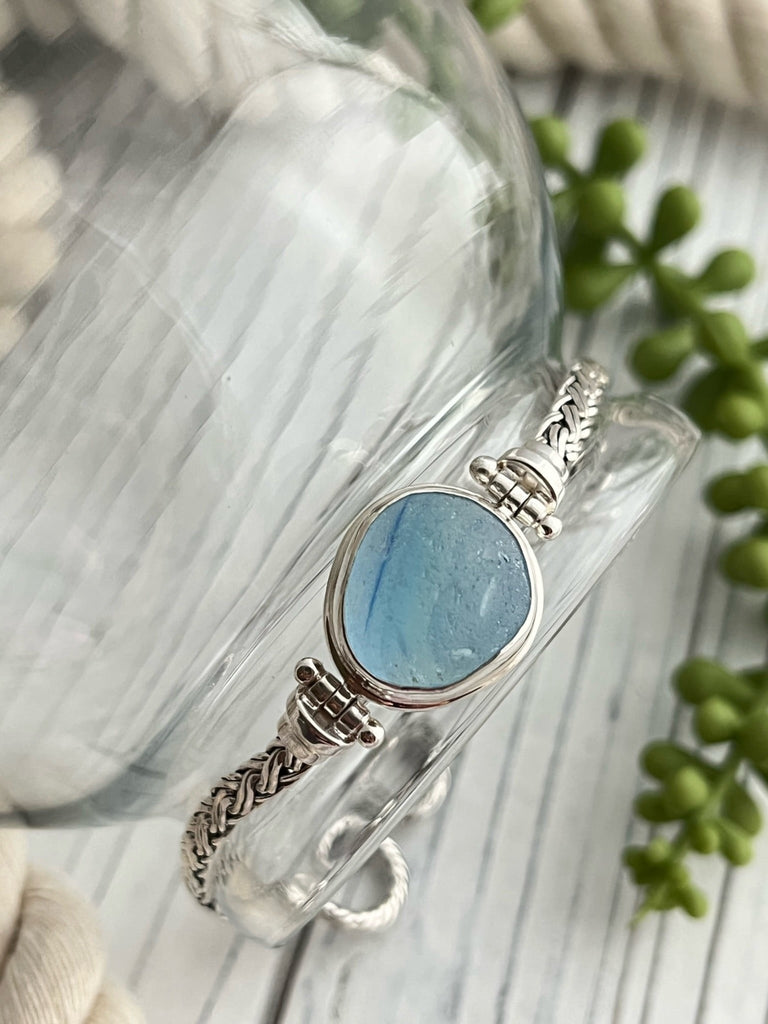 Cornflower Sea Glass on Romano Adjustable Bracelet - Ocean Soul