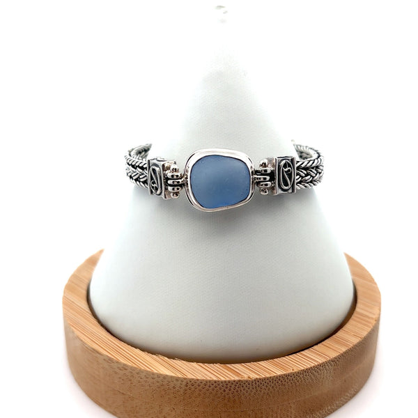 Cornflower Sea Glass on the Marco Adjustable Bracelet - Ocean Soul