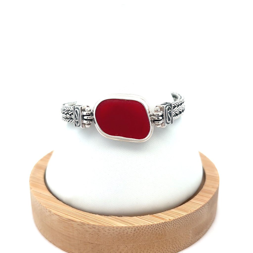 Deep Red Sea Glass on the Marco Adjustable Bracelet - Ocean Soul