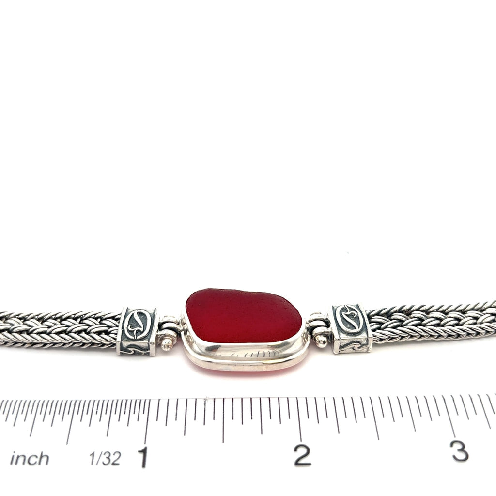 Deep Red Sea Glass on the Marco Adjustable Bracelet - Ocean Soul