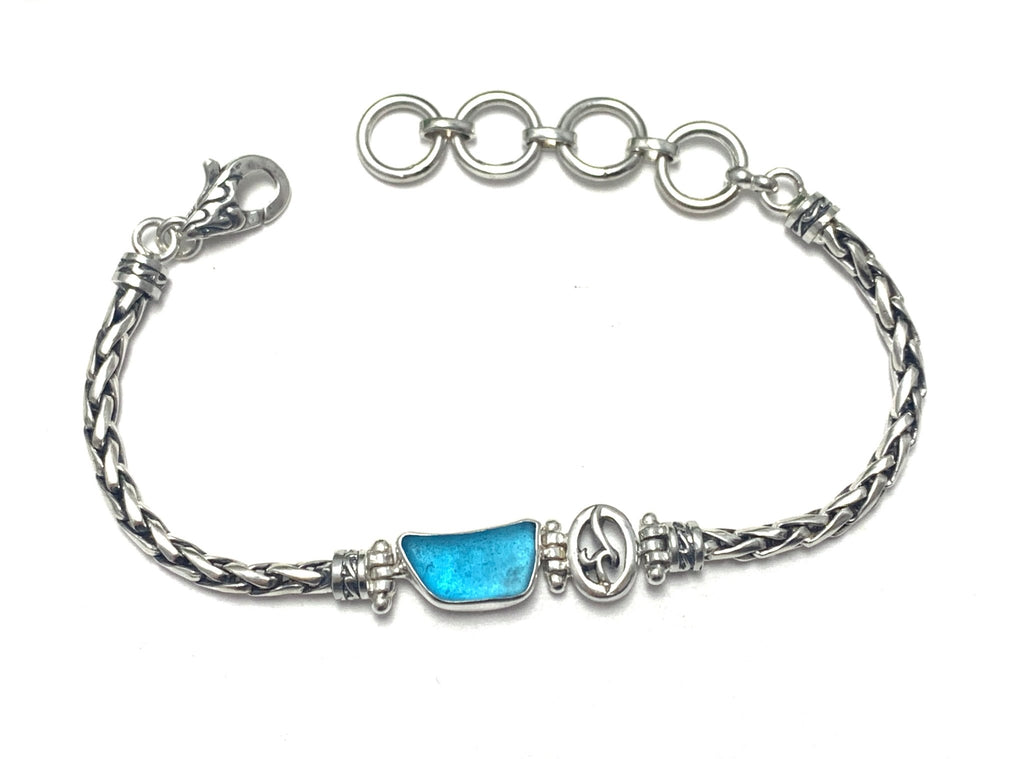 Electric Blue Sea Glass Dainty Adjustable Bracelet - Ocean Soul