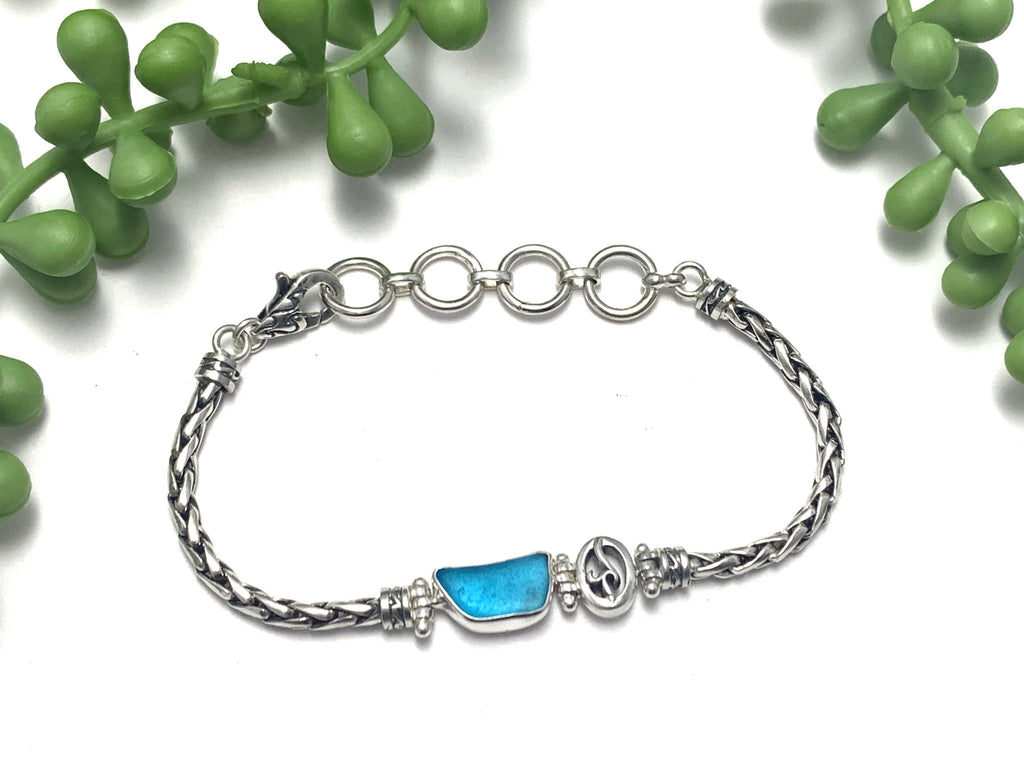 Electric Blue Sea Glass Dainty Adjustable Bracelet - Ocean Soul