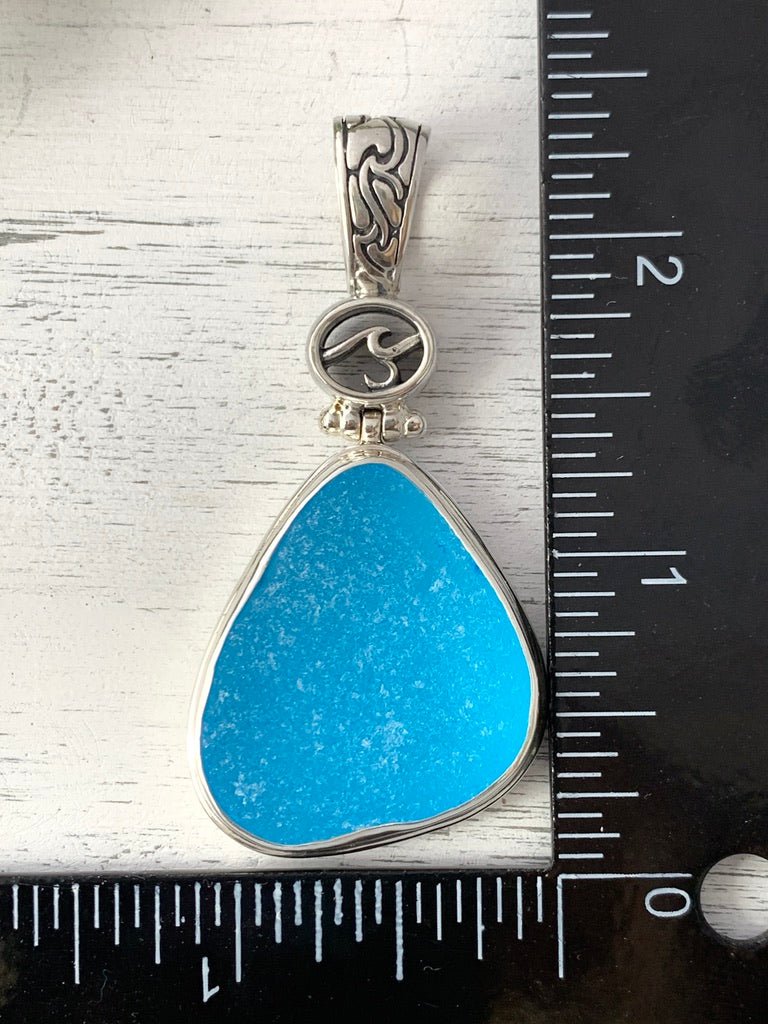 Frosted Caribbean Sea Glass Pendant with Hand-carved bail and logo - Ocean Soul