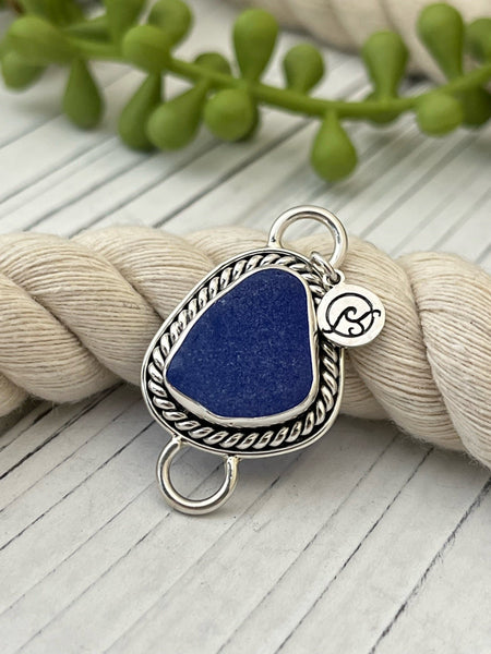 Frosted Cobalt Sea Glass Nautical Rope Soul Center - Ocean Soul