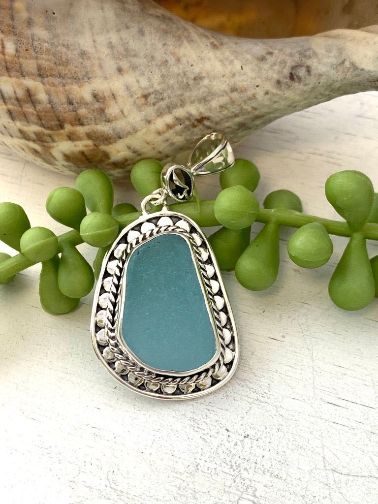 Statement Necklace Fish And Sea Glass Necklace In Silver And Blue –  Surfside Sea Glass Jewelry