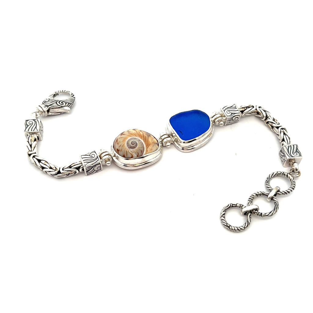 Gaudy Nautica and Cobalt Sea Glass on the Classic Tigertail Bracelet - Ocean Soul