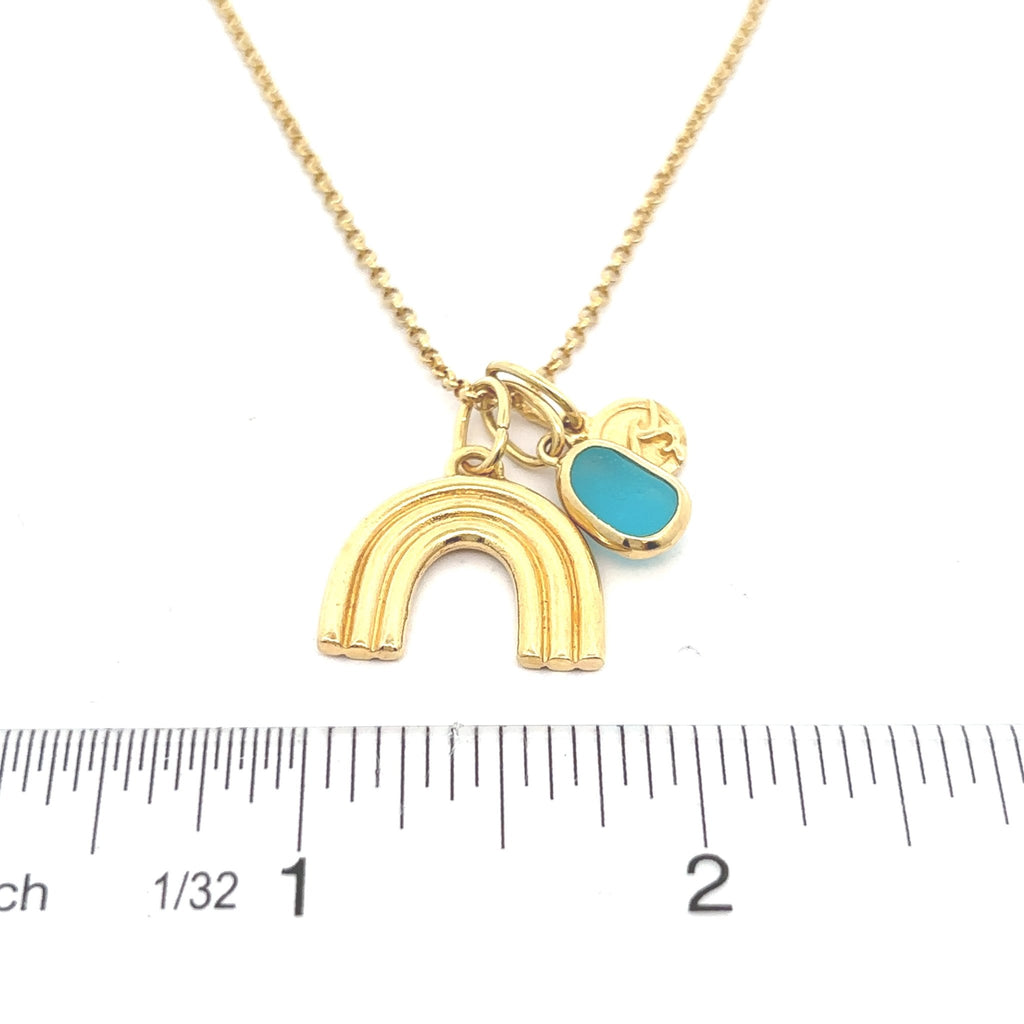 Gold Vermeil Rainbow Necklace with Aquamarine Sea Glass - Ocean Soul