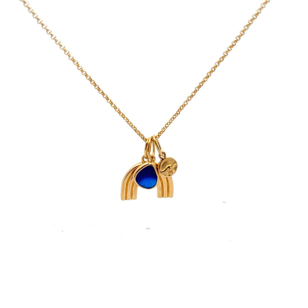 Gold Vermeil Rainbow Necklace with Cobalt Sea Glass - Ocean Soul