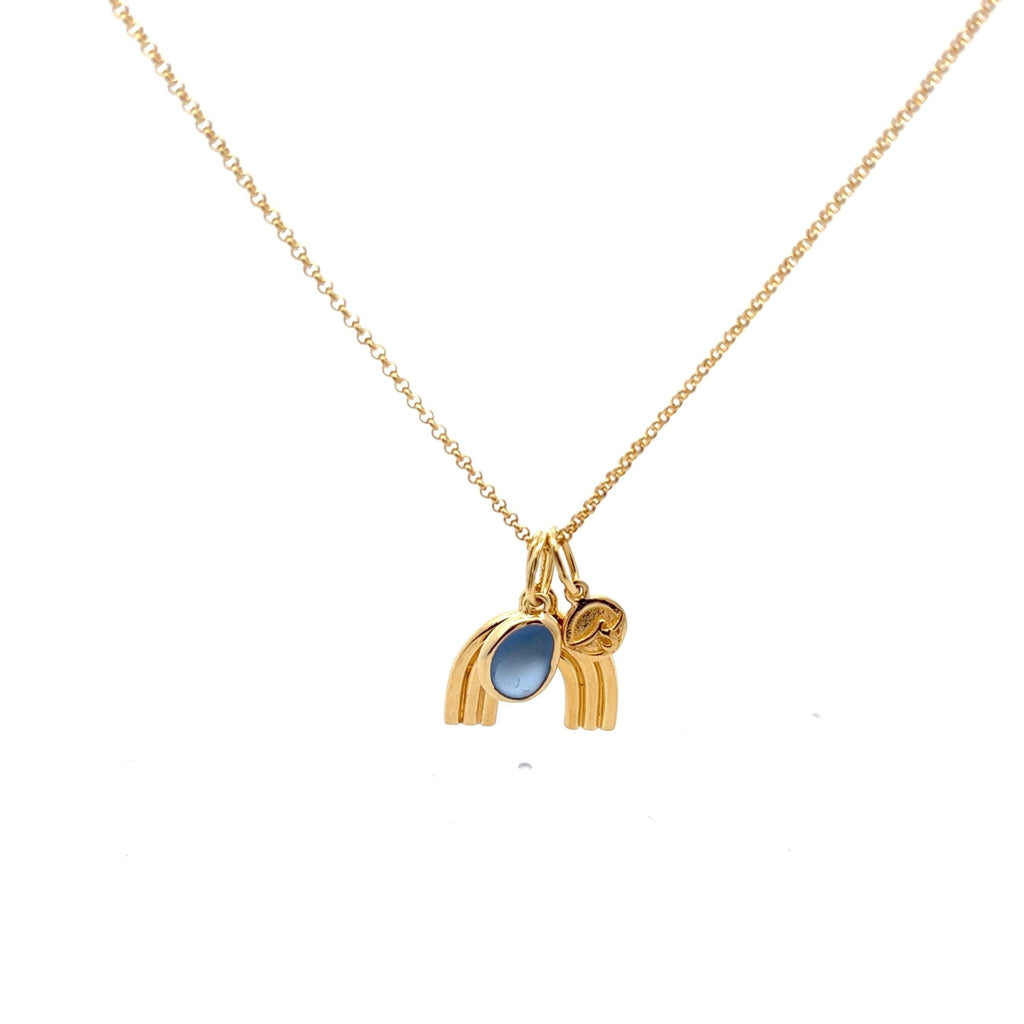 Gold Vermeil Rainbow Necklace with Cornflower Sea Glass - Ocean Soul