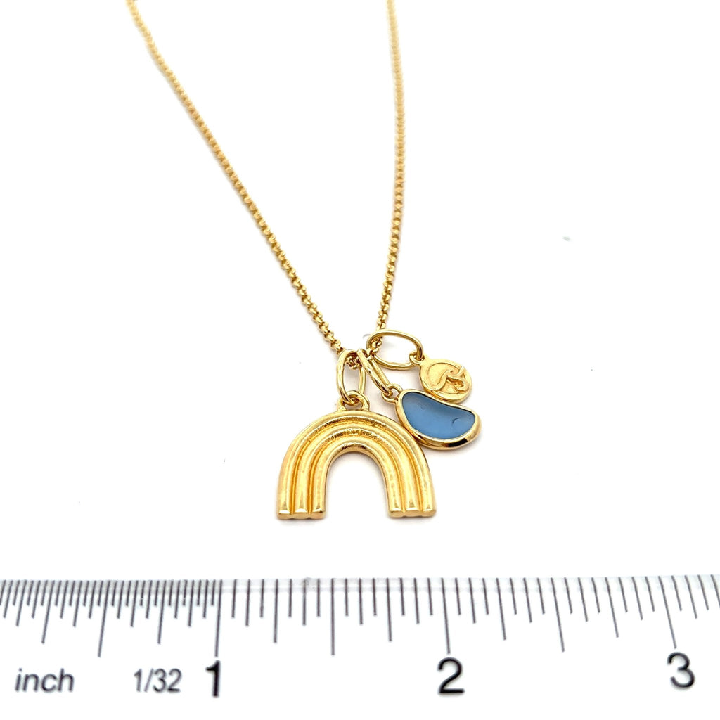 Gold Vermeil Rainbow Necklace with Cornflower Sea Glass - Ocean Soul