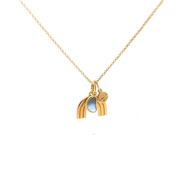 Gold Vermeil Rainbow Necklace with Cornflower Sea Glass - Ocean Soul