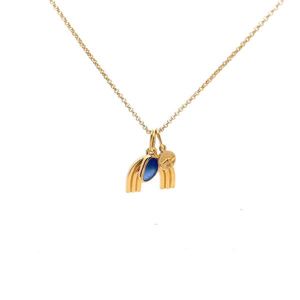 Gold Vermeil Rainbow Necklace with Electric Blue Sea Glass - Ocean Soul
