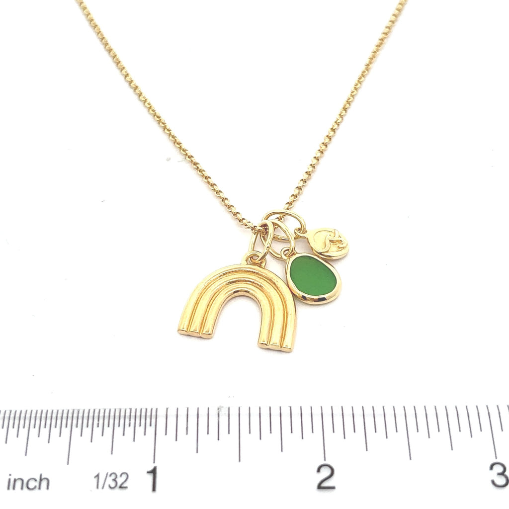 Gold Vermeil Rainbow Necklace with Green Sea Glass - Ocean Soul