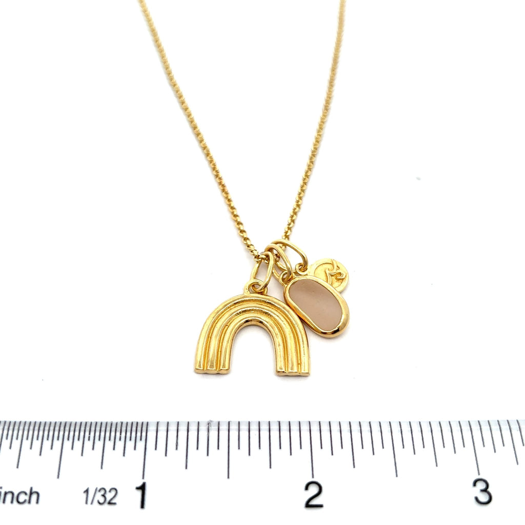 Gold Vermeil Rainbow Necklace with Pink Sea Glass - Ocean Soul