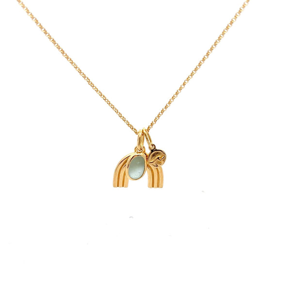 Gold Vermeil Rainbow Necklace with Teal-Aqua Sea Glass - Ocean Soul