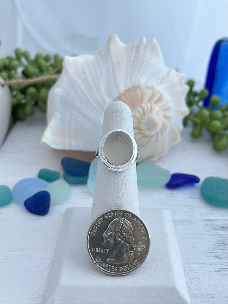 Gray Sea Glass Statement Ring - Size 6 - Ocean Soul