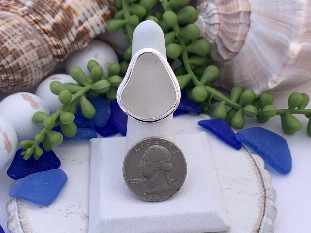Gray Sea Glass Statement Ring - Size 7 - Ocean Soul