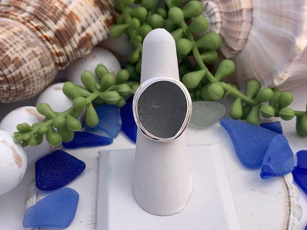 Gray Sea Glass Statement Ring - Size 8 - Ocean Soul