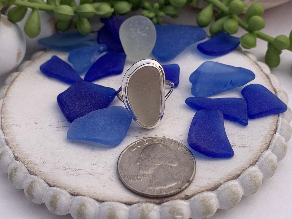 Gray Sea Glass Statement Ring - Size 8 - Ocean Soul