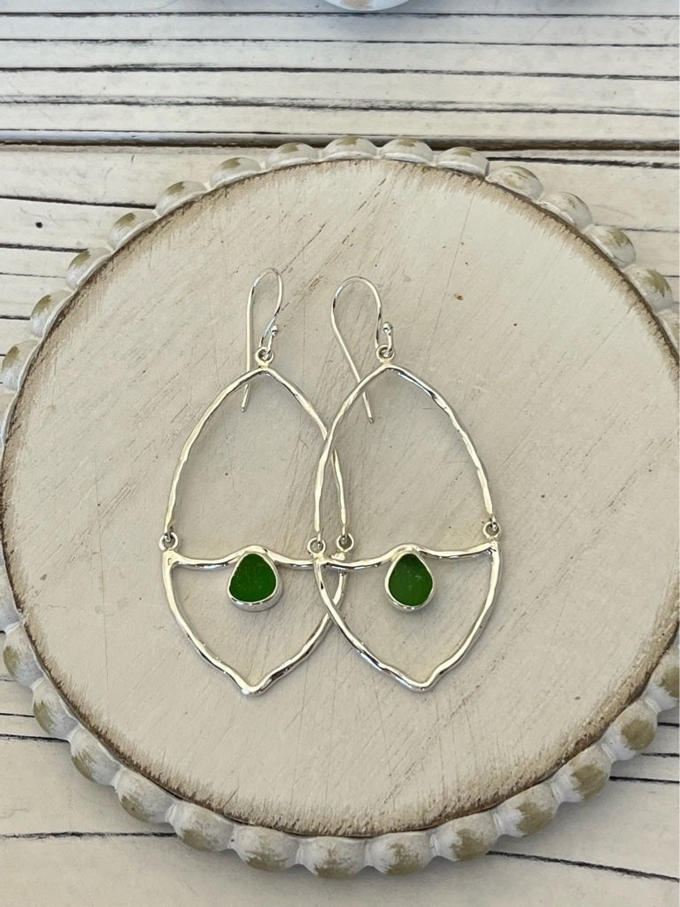 Green Sea Glass Almond Earrings - Ocean Soul