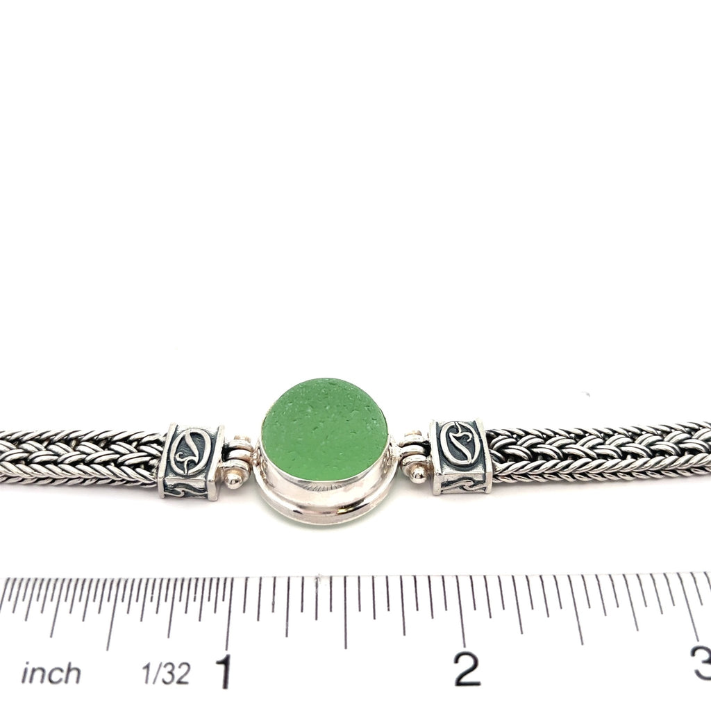 Green Sea Glass Bubble on the Marco Adjustable Bracelet - Ocean Soul