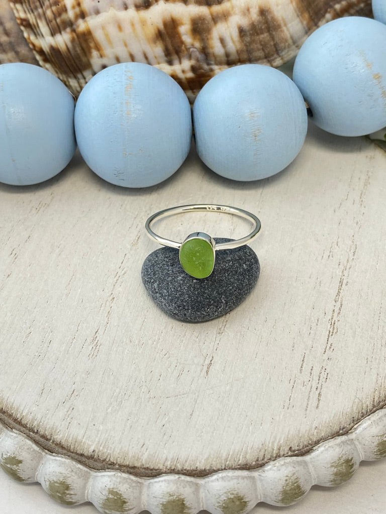 Green Sea Glass Stacker Rings - Size 10 - Ocean Soul