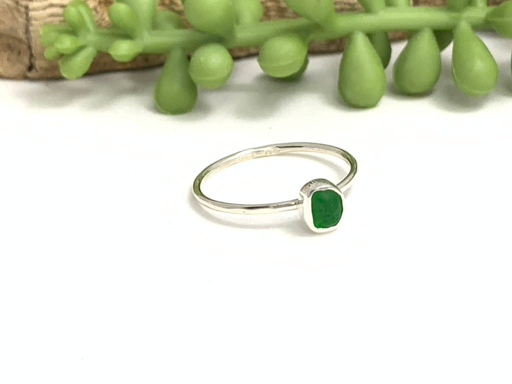 Green Sea Glass Stacker Rings - Size 8 - Ocean Soul