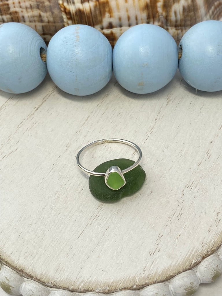 Green Sea Glass Stacker Rings - Size 9 - Ocean Soul