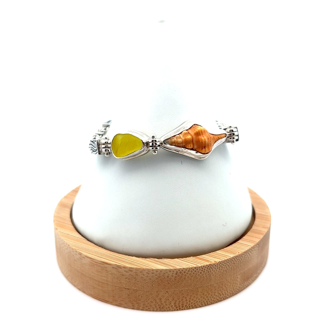 Horse Conch and Yellow Sea Glass on the Classic Tigertial Bracelet - Ocean Soul