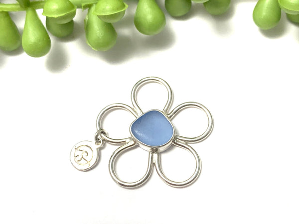 Ice Blue Sea Glass Floating Flower Soul Center - Ocean Soul