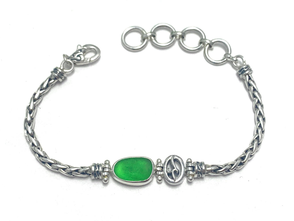 Jade Green Sea Glass Dainty Adjustable Bracelet - Ocean Soul