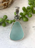 Light Blue Tear Drop Sea Glass Pendant with Hand-carved bail and logo - Ocean Soul