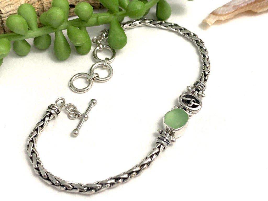 Light Green Sea Glass Adjustable Dainty Chain Bracelet - Ocean Soul