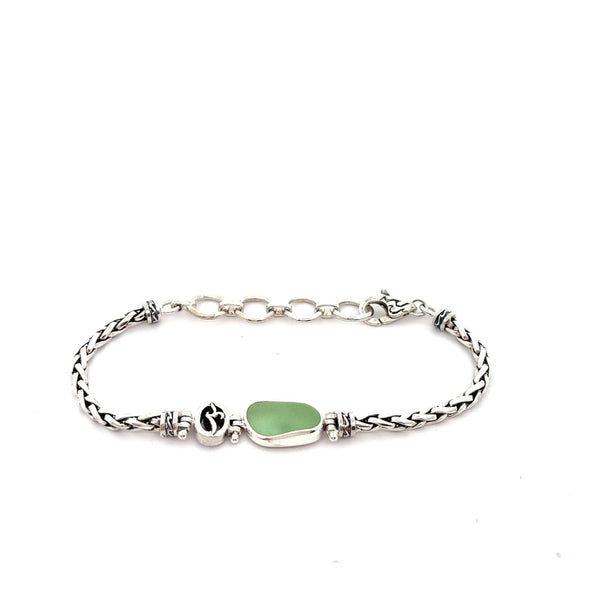 Light Green Sea Glass on the Dainty Adjustable Bracelet - Ocean Soul