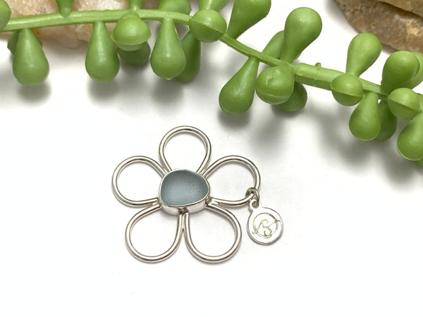 Light Grey Sea Glass Floating Flower Soul Center - Ocean Soul