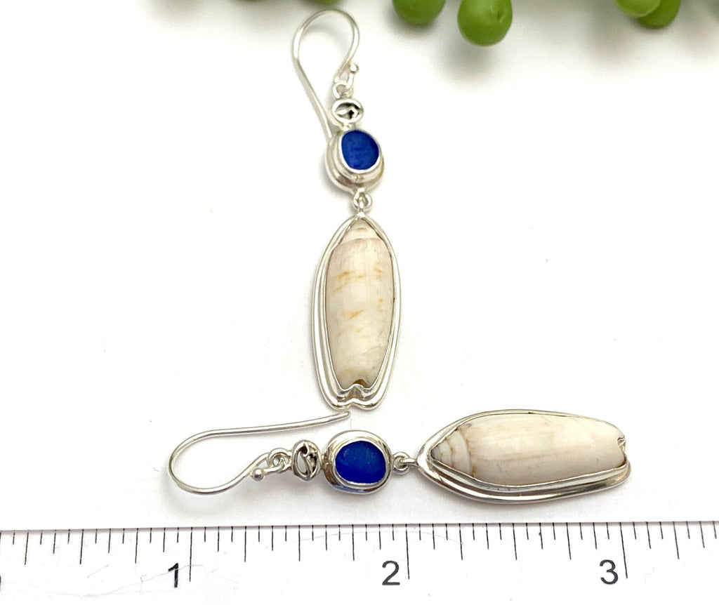 Light Olive and Cobalt Sea Glass Earrings - Ocean Soul