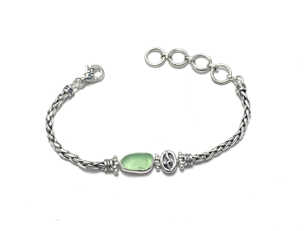 Light Sage Green Sea Glass Dainty Adjustable Bracelet - Ocean Soul