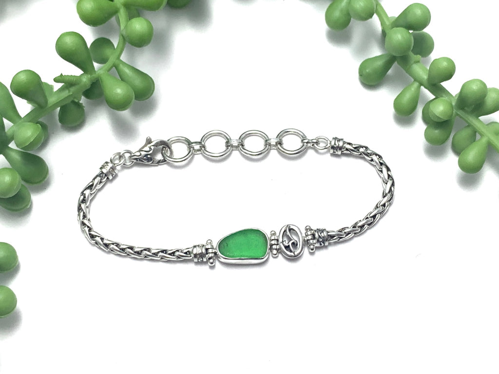 Moss Green Sea Glass Dainty Adjustable Bracelet - Ocean Soul