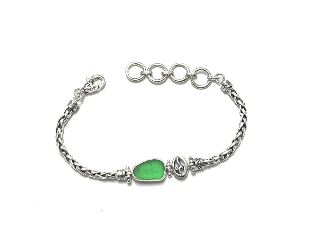 Moss Green Sea Glass Dainty Adjustable Bracelet - Ocean Soul