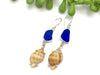 Nutmeg and Cobalt Sea Glass Earrings - Ocean Soul