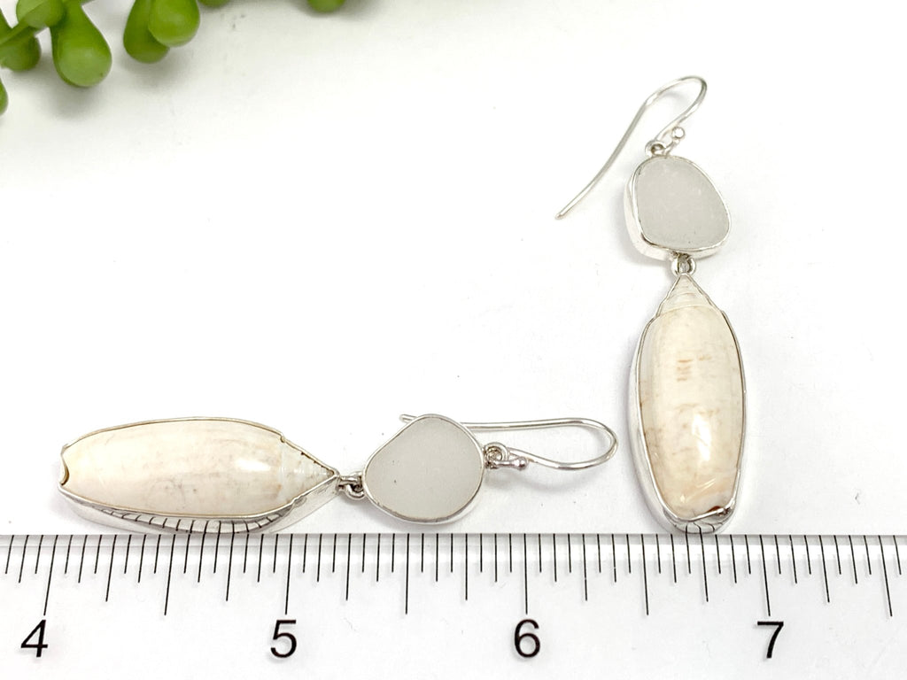 Olive and White Sea Glass Earrings - Ocean Soul
