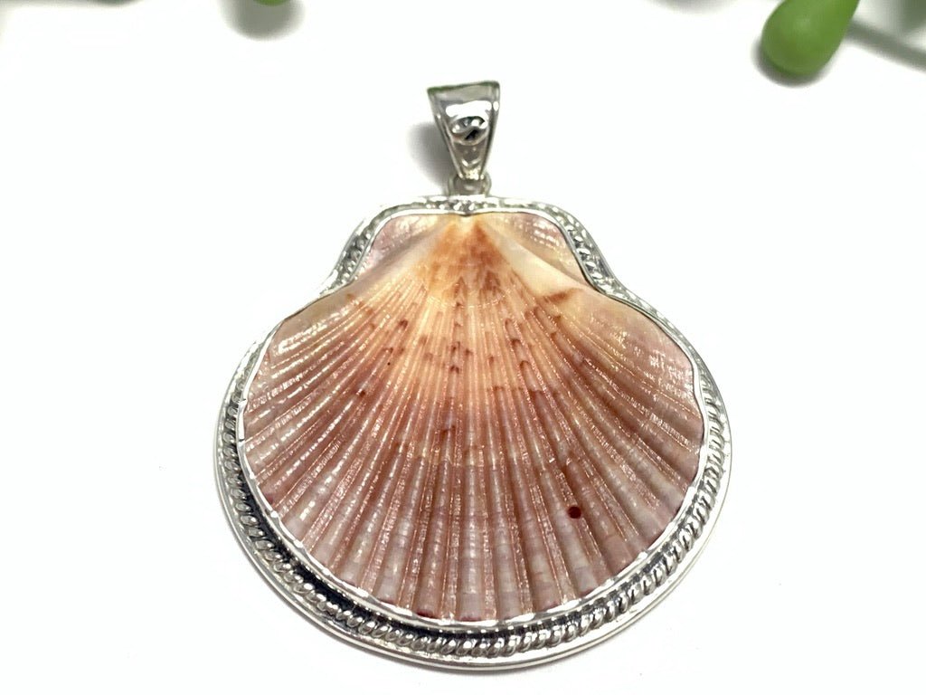 Ombre Flat Scallop Pendant with Hammered Bail - Ocean Soul