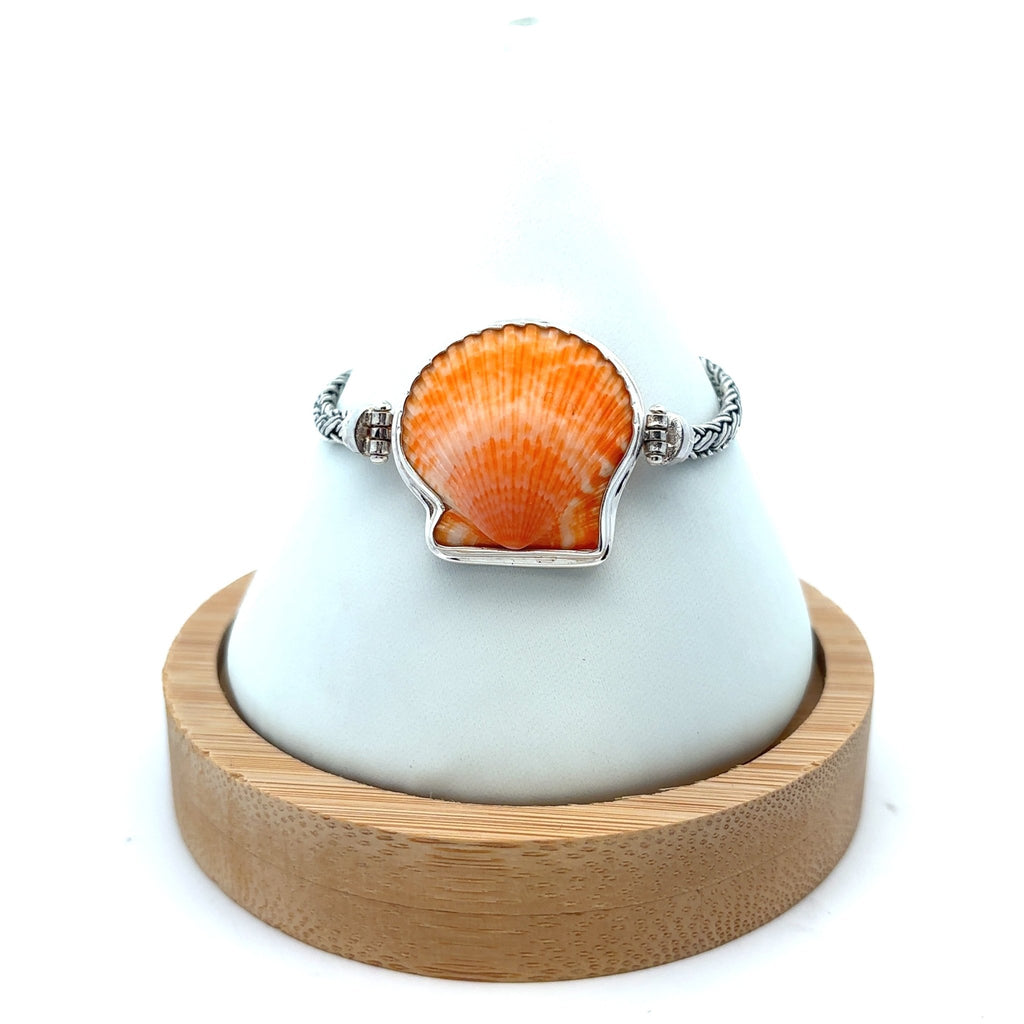 Orange Scallop on the Romano Adjustable Bracelet - Ocean Soul