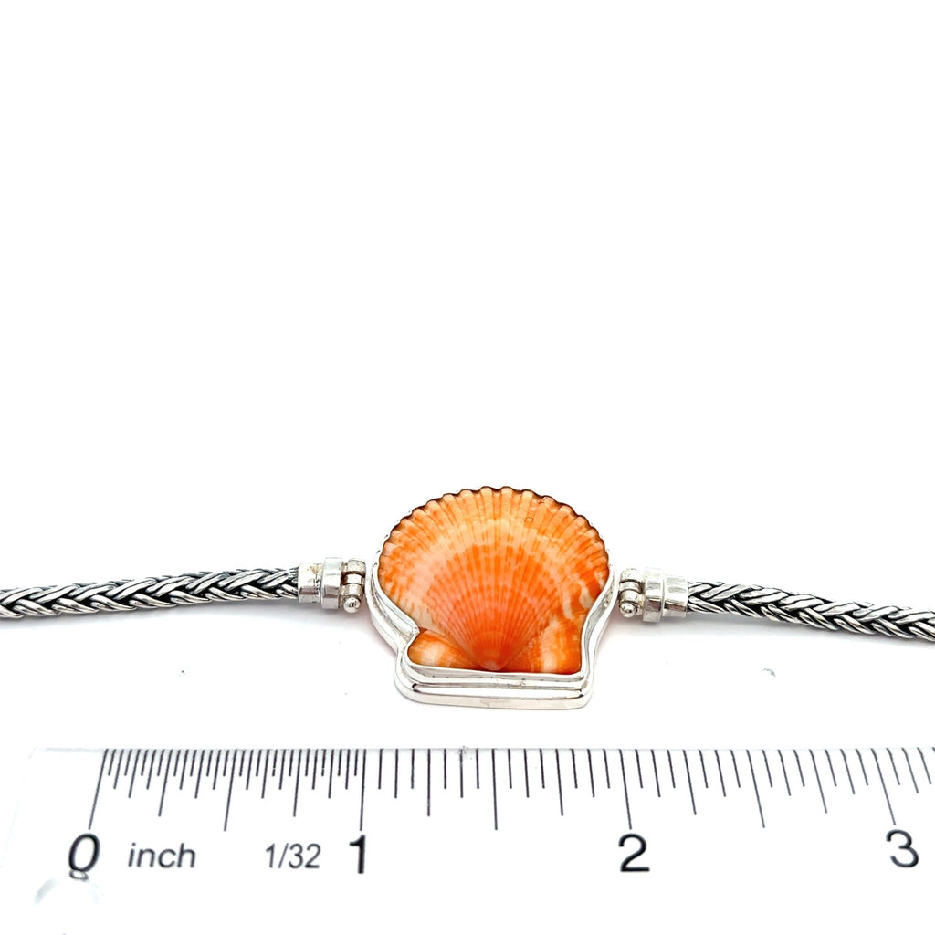 Orange Scallop on the Romano Adjustable Bracelet - Ocean Soul