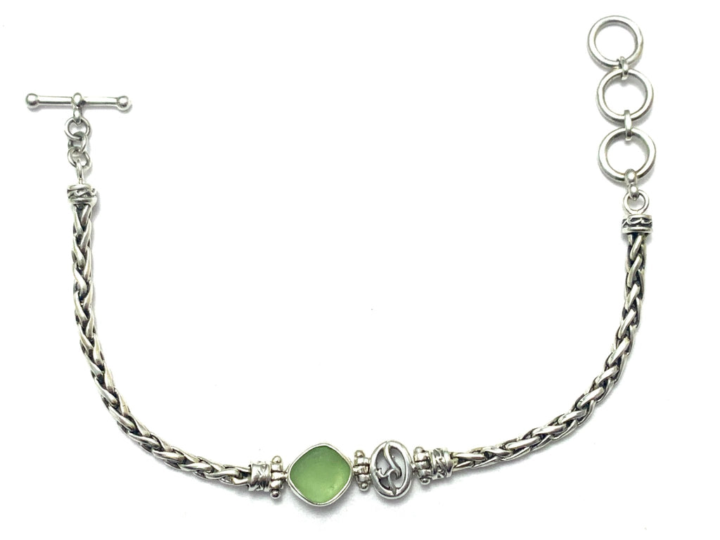 Pale Olive Green Sea Glass Dainty Adjustable Bracelet - Ocean Soul