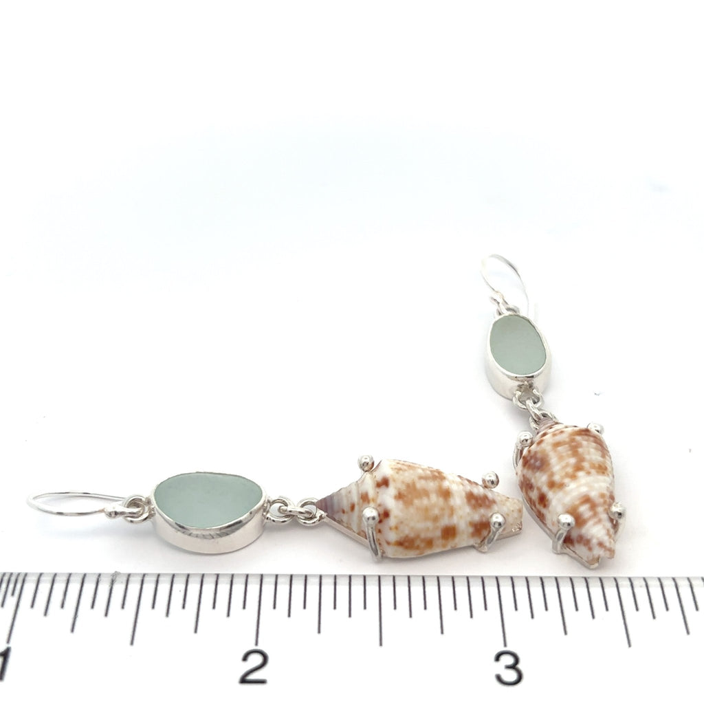 Pale Sea-foam Blue Sea Glass and Juvenile Florida Fighting Conch Earrings - Ocean Soul