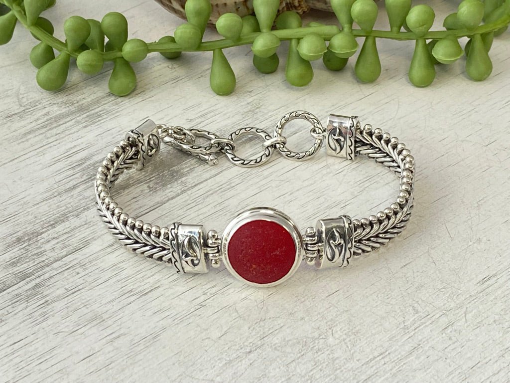 Perfect Red Sea Glass on the Adjustable Marco Bracelet - Ocean Soul