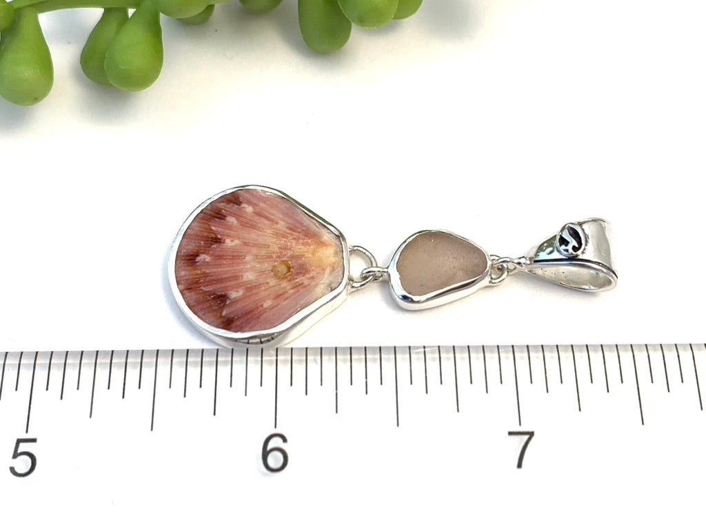 Petite Flat Scallop and Light Blush Sea Glass Pendant - Ocean Soul