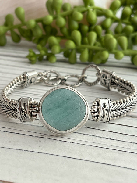 Russian Deep Seafoam Glass on adjustable Marco Bracelet, size 6.25" - 7.5" - Ocean Soul