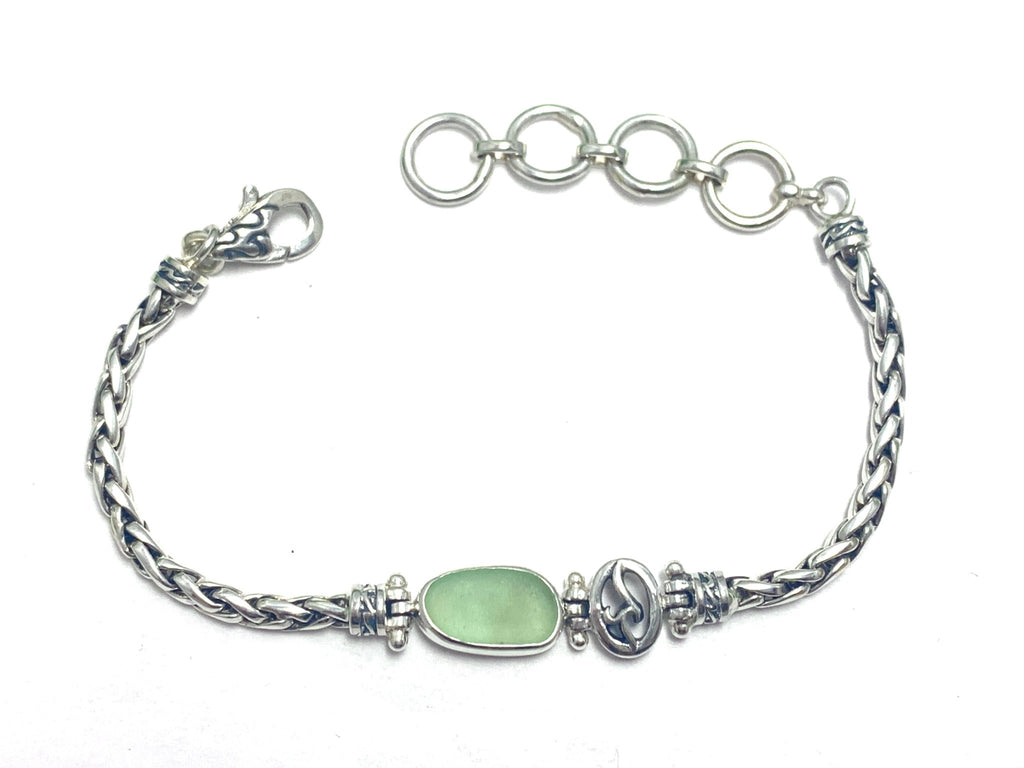 Sage Green Sea Glass Dainty Adjustable Bracelet - Ocean Soul